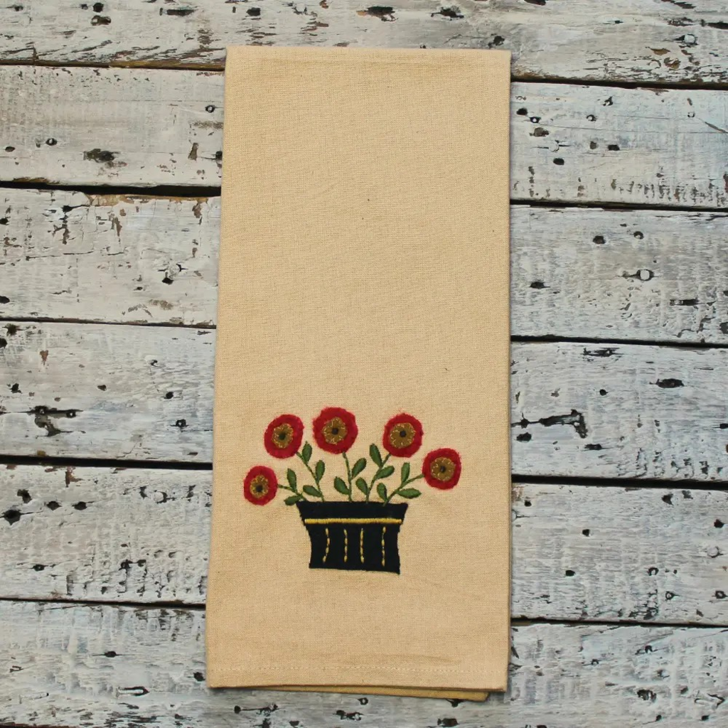 folk flower basket nutmeg towel