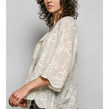 natural crocheted V neck short sleeve top