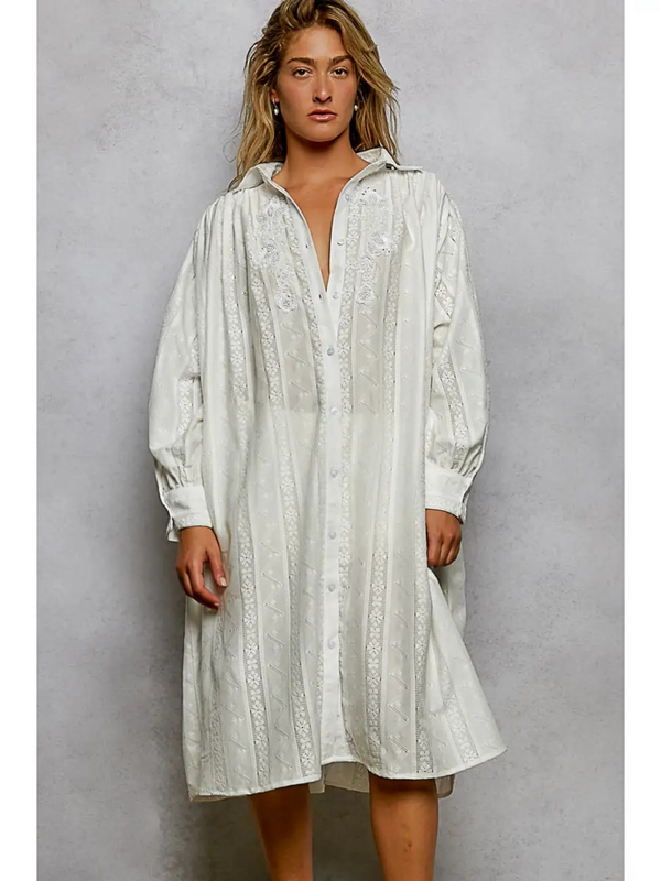 ivory balloon sleeve maxi shirt dress