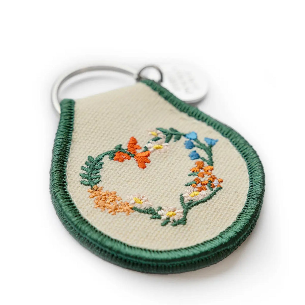 floral wreath heart patch keychain