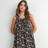 dark denim floral tie-front babydoll dress