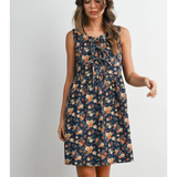 dark denim floral tie-front babydoll dress