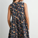 dark denim floral tie-front babydoll dress