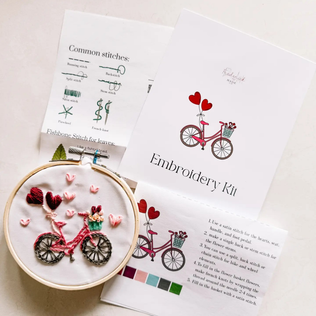 spring bike embroidery kit