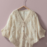 floral embroidered lace button front top