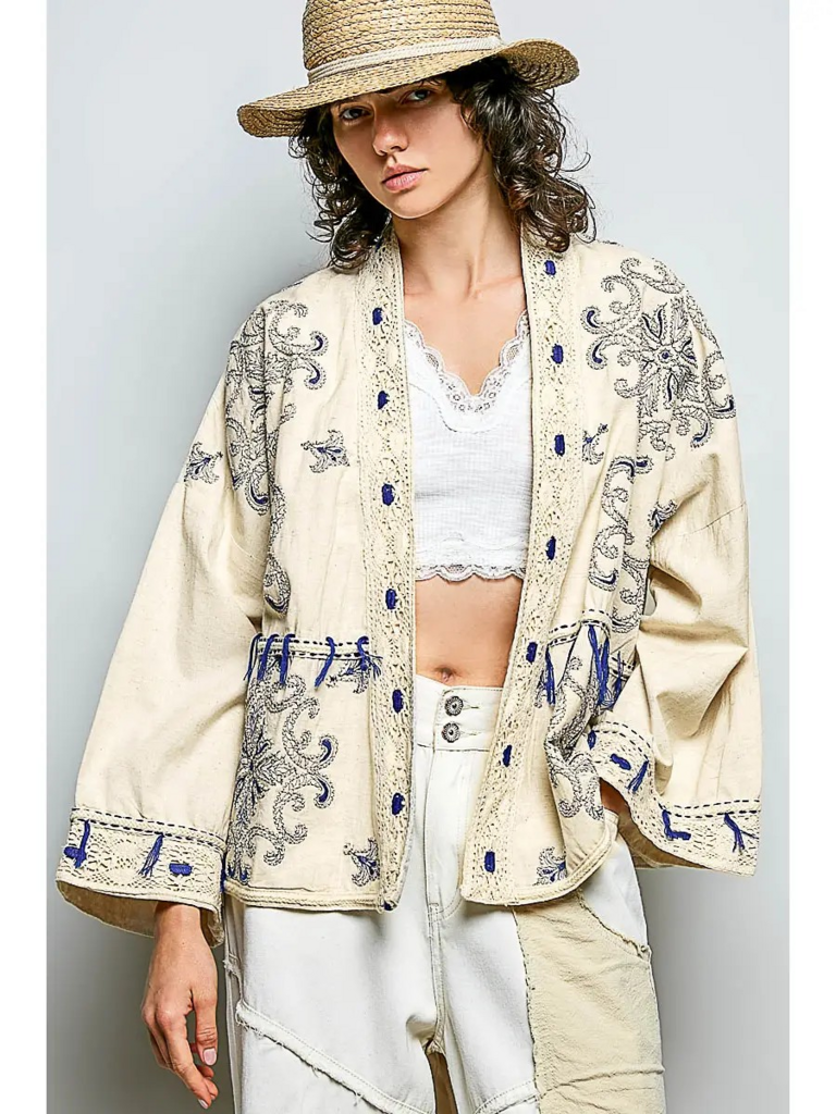 natural embroidered relaxed fit cardigan