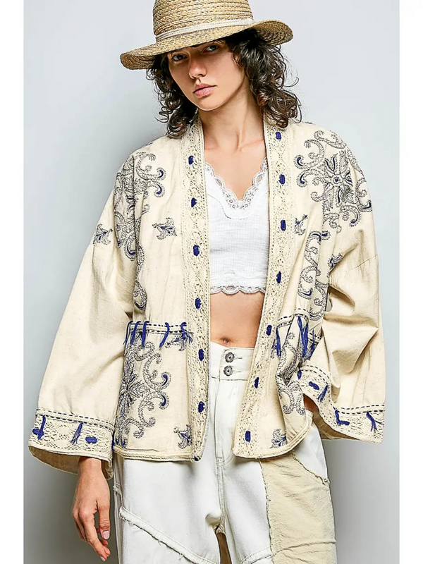 natural embroidered relaxed fit cardigan