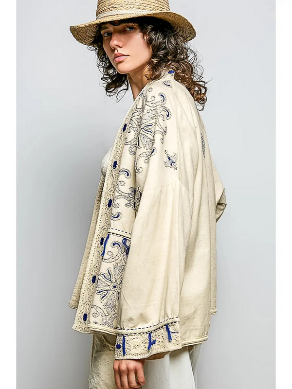 natural embroidered relaxed fit cardigan