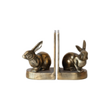 S/2 Cast Aluminum Rabbit Bookends, Antique Gold Finish