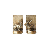 S/2 Cast Aluminum Rabbit Bookends, Antique Gold Finish