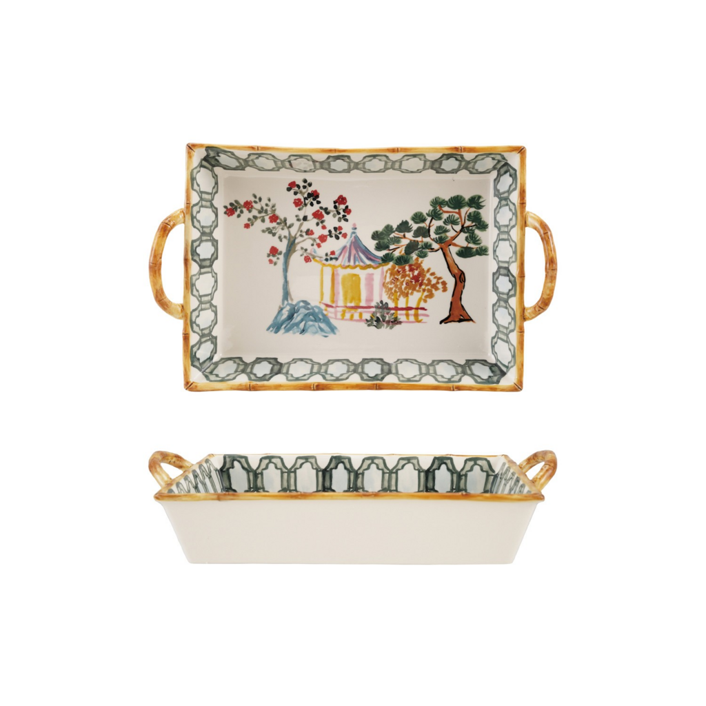 Stoneware Tray with Painted Design