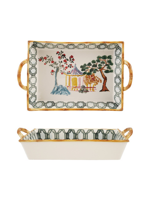 Stoneware Tray with Painted Design