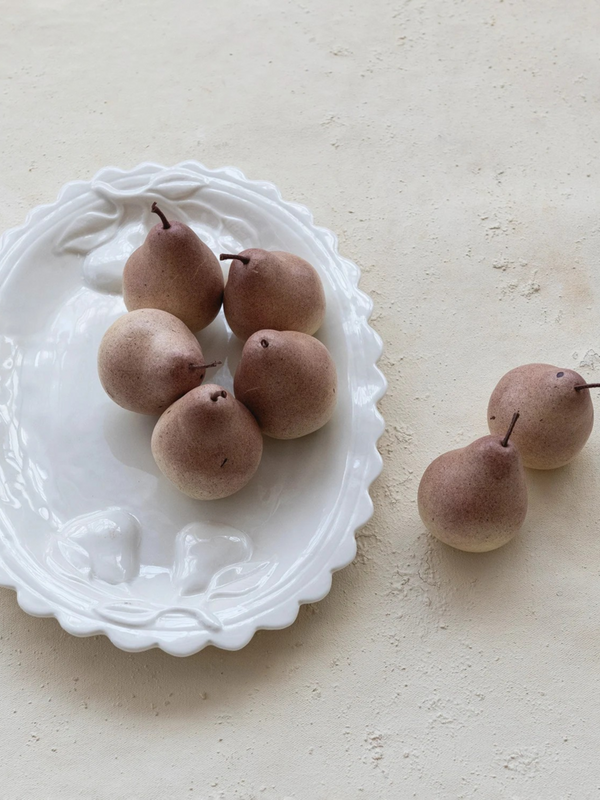 Stoneware Scalloped Platter With Pears
