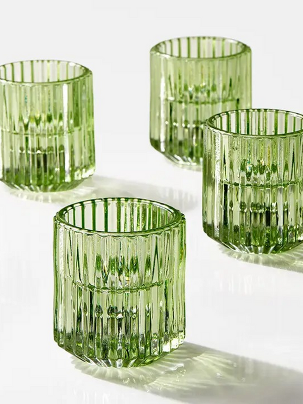 Green Pleated Glass Tea Light Holder