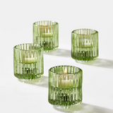 Green Pleated Glass Tea Light Holder