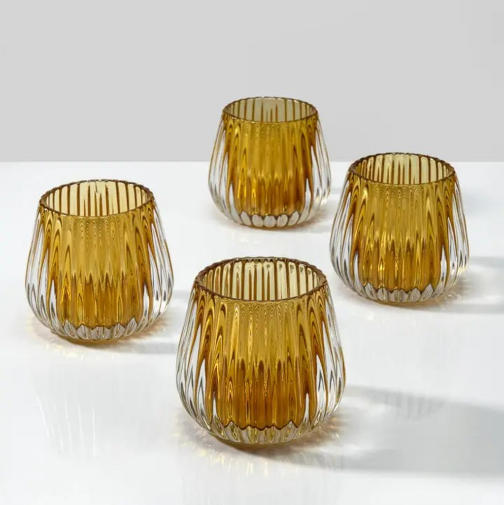 Amber Onion Optic Glass Candleholder