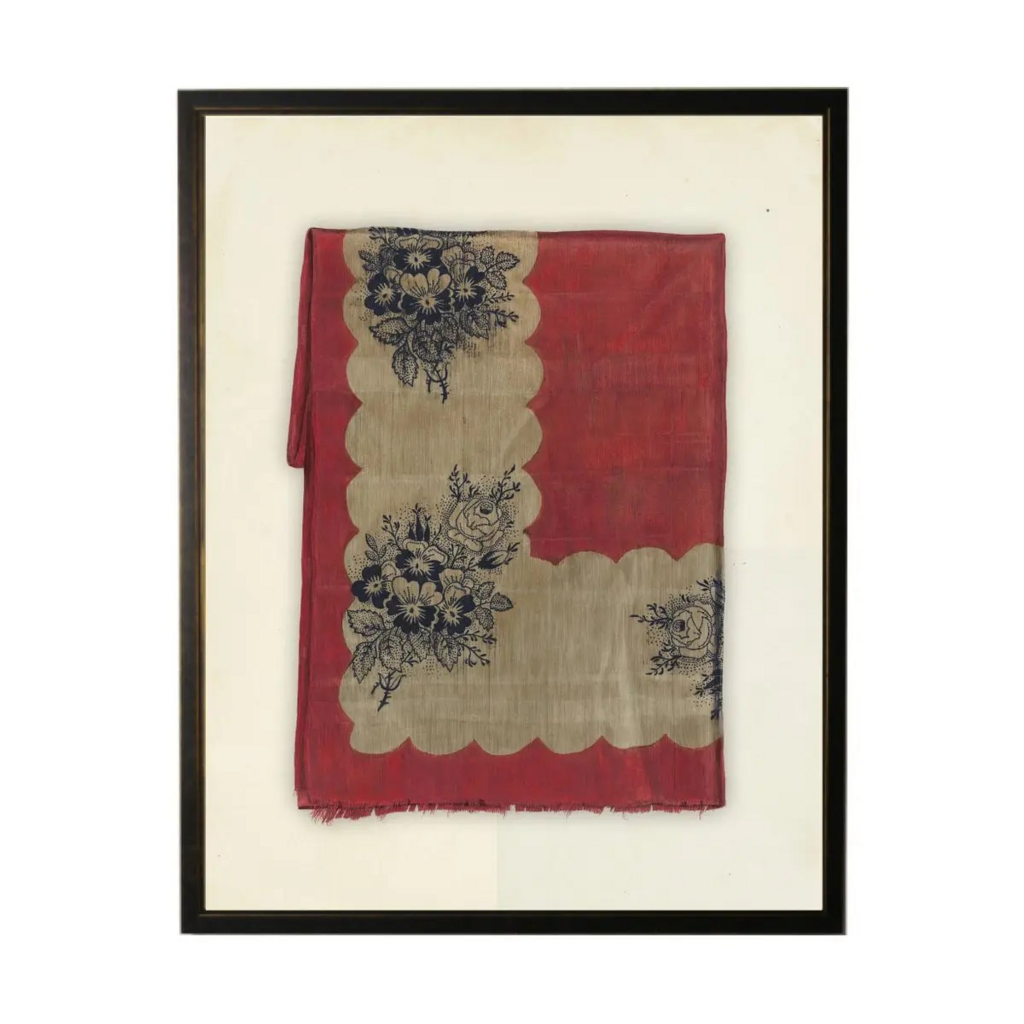 Red, White & Blue Fabric Print in black frame