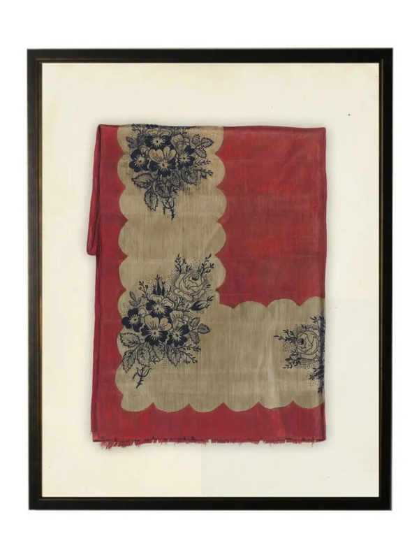 Red, White & Blue Fabric Print in black frame
