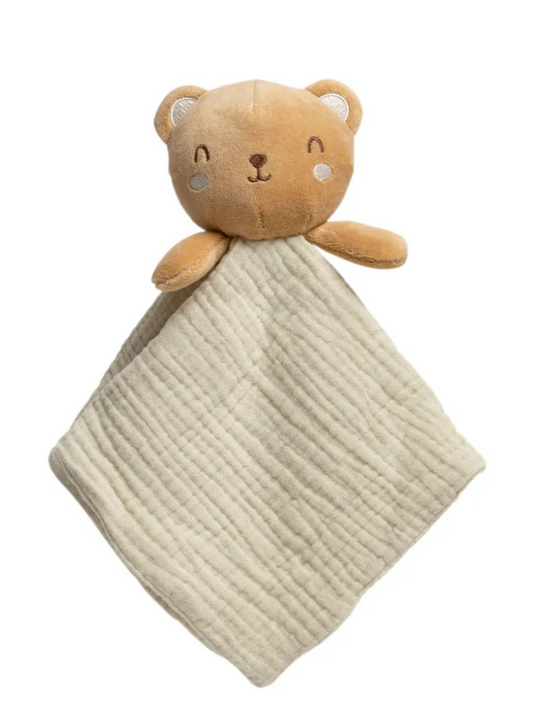 Bear Baby Lovey Snuggle Blanket, Organic Cotton Muslin