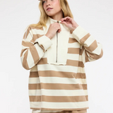 mocha & Cream striped knit top and shorts set