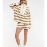 mocha & Cream striped knit top and shorts set