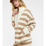 mocha & Cream striped knit top and shorts set