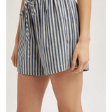dark navy & cream striped drawstring shorts