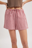 red & cream striped drawstring shorts
