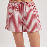 red & cream striped drawstring shorts