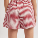 red & cream striped drawstring shorts