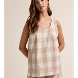 taupe & off white gingham tank top and shorts set