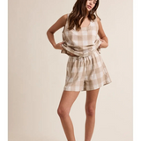 taupe & off white gingham tank top and shorts set