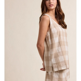 taupe & off white gingham tank top and shorts set