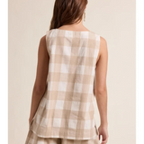 taupe & off white gingham tank top and shorts set