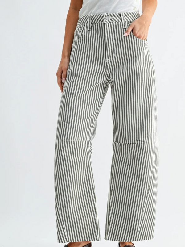 olive stripe barrel jeans