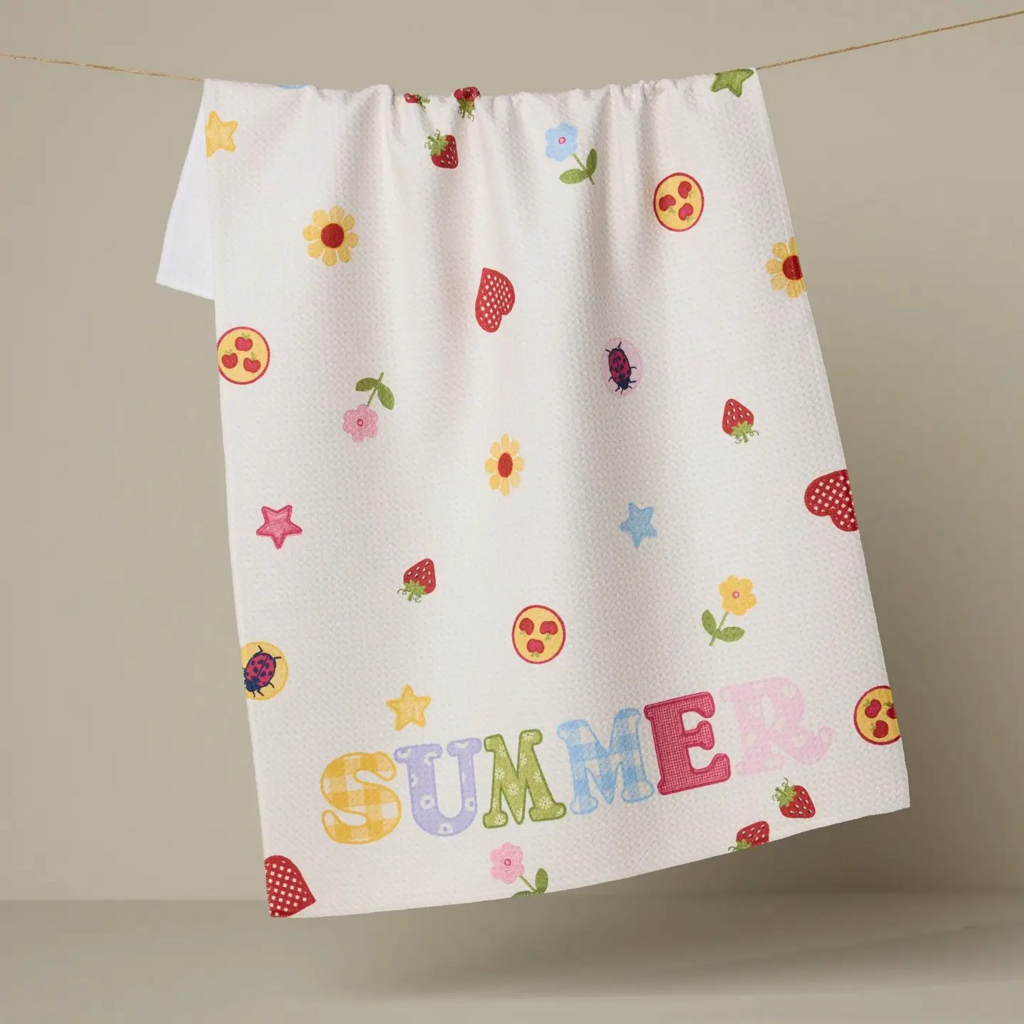 summer alphabet tea towel