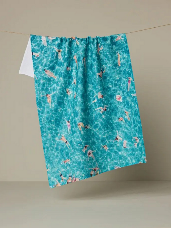 swimming crowd tea towel