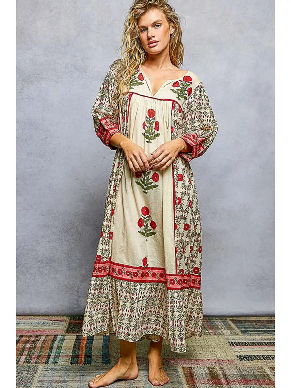 floral flowy maxi dress with round neckline