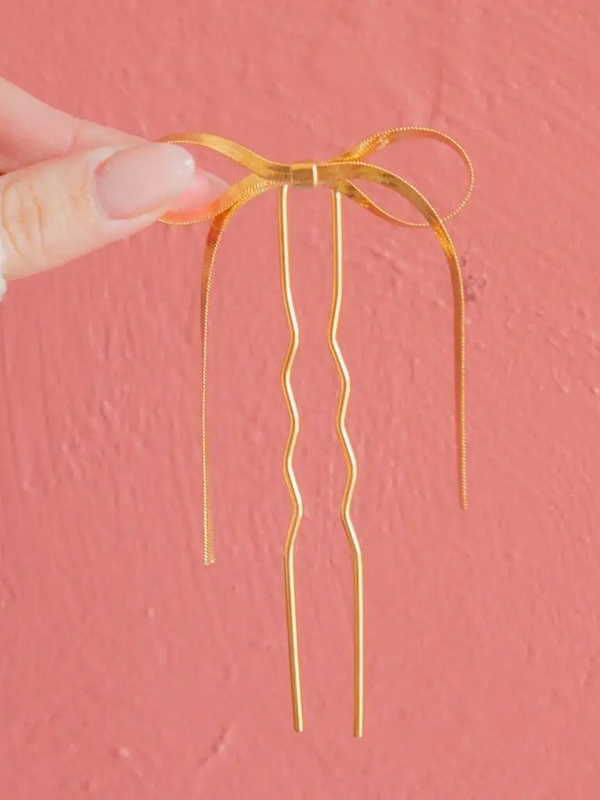 gold bow hair pin