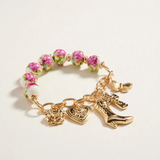 floral ceramic bead western charm stretch bracelet