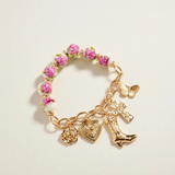 floral ceramic bead western charm stretch bracelet