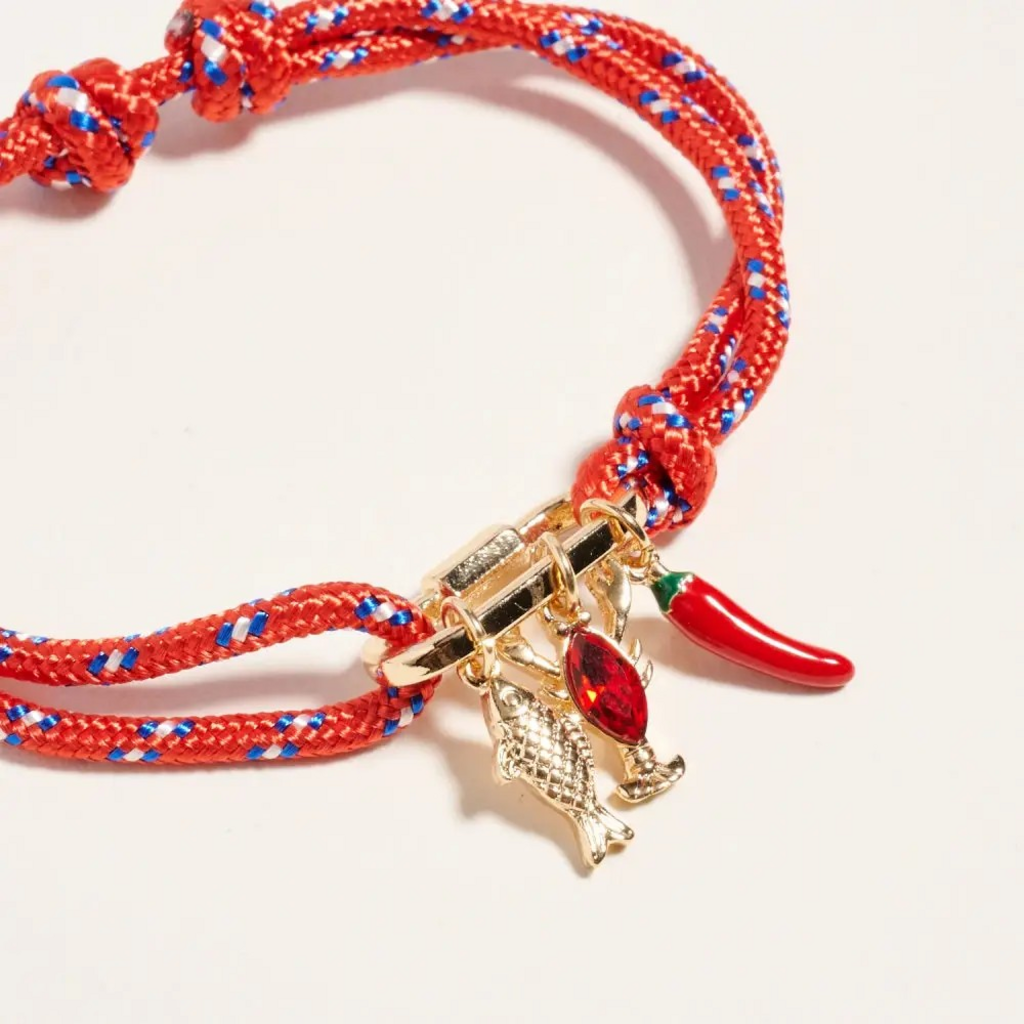lobster rope bracelet with gold carabiner