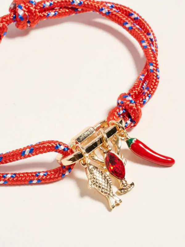 lobster rope bracelet with gold carabiner