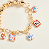 7.75" baseball theme charm beaded bracelet
