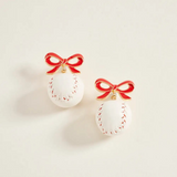 mini baseball ribbon bow drop post earrings