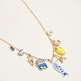 gold and blue 18" sealife coastal mediterranean charm necklace