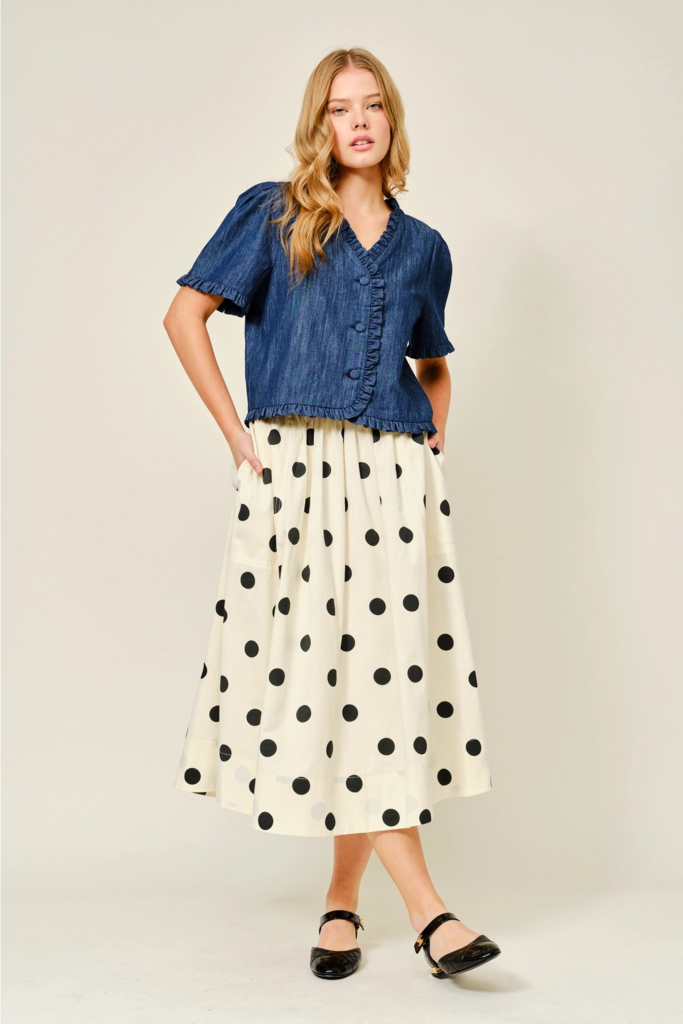 cream dot print skirt