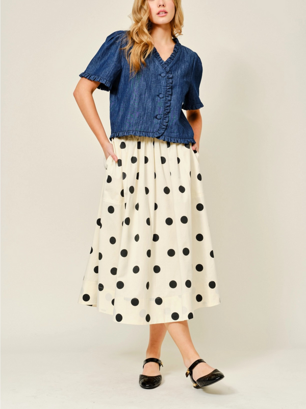 cream dot print skirt