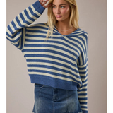 sailor collar stripe sweater in blue and ivory