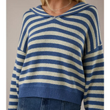 sailor collar stripe sweater in blue and ivory